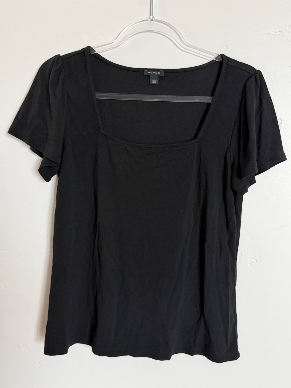 Ann Taylor Black Short Sleeve Square Neck Tee Classic Casual Top
